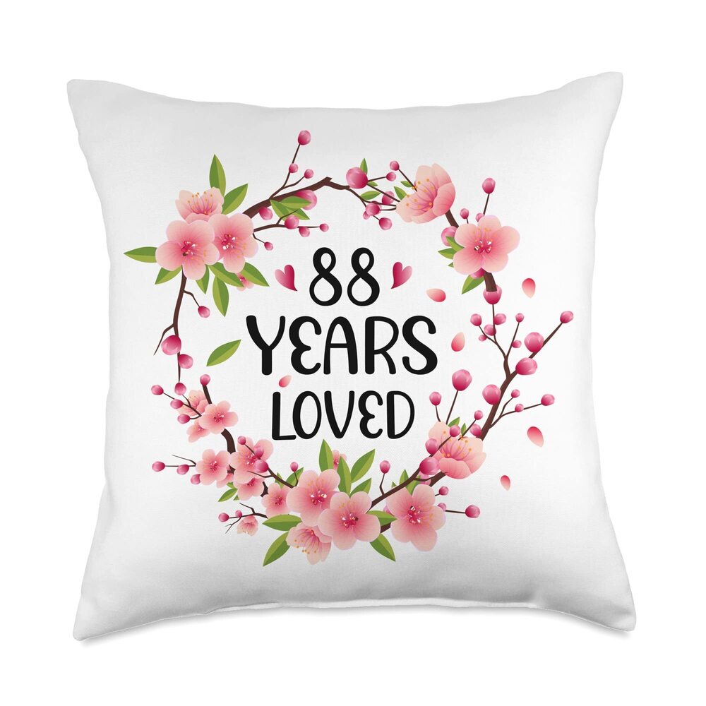 1185 Floral 88 Years Old 88th Birthday 88 Years Loved Throw Pillow